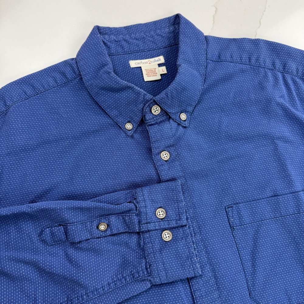 Carbon2Cobalt Mens Dobby Dot Button Down Shirt Blue‎ Heavyweight Cotton Size L